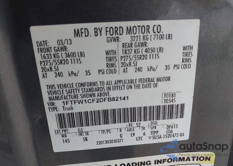 2013 Ford F-150 Fx2 from USA, damaged, VIN 1FTFW1CF2DFB82141